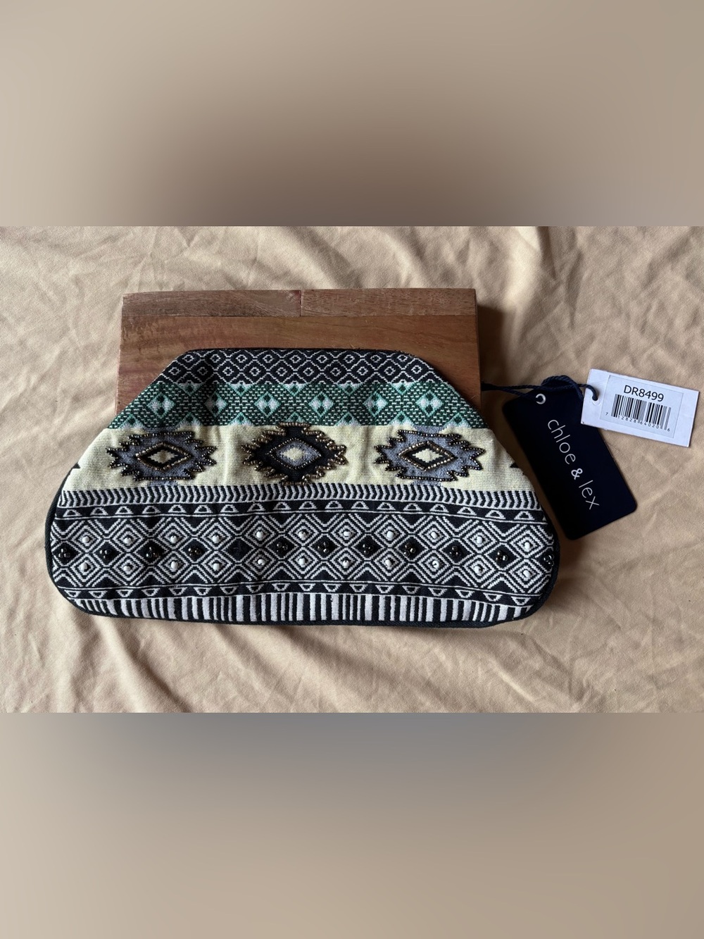 Green and Black Beaded Tribal Clutch